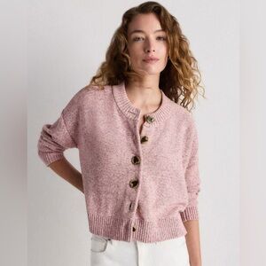 Quince 100% Organic Cotton Cropped Cardigan Marled Rose Pink NWT